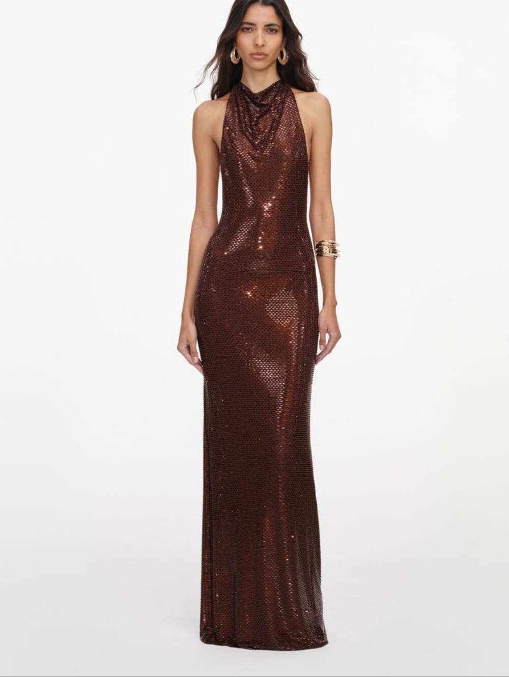 Self Portrait Brown Rhinestone Racer Back Maxi Dress